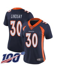 Women's Denver Broncos #30 Phillip Lindsay 2019 Navy 100th Season Vapor Untouchable Limited NFL Stitched NFL Jersey(Run Small)