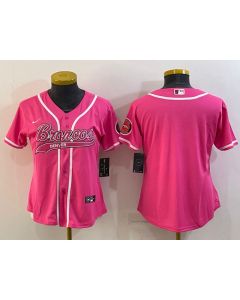 Women's Denver Broncos Blank Pink With Patch Cool Base Stitched Baseball Jersey(Run Small)