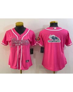 Women's Denver Broncos Pink Team Big Logo With Patch Cool Base Stitched Baseball Jersey(Run Small)