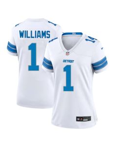 Women's Detroit Lions #1 Jameson Williams White 2025 F.U.S.E. Vapor Limited Stitched Jersey