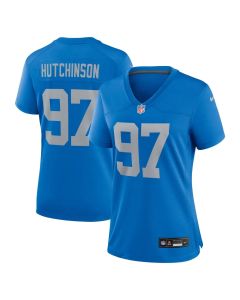 Women's Detroit Lions #97 Aidan Hutchinson Blue Alternate Game Jersey