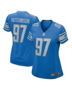 Women's Detroit Lions #97 Aidan Hutchinson Blue Game Jersey (Blue)