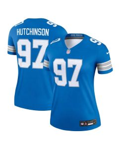 Women's Detroit Lions #97 Aidan Hutchinson Blue Legend Jersey