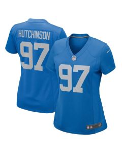 Women's Detroit Lions #97 Aidan Hutchinson Blue Player Jersey