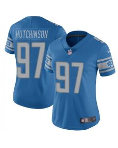 Women's Detroit Lions #97 Aidan Hutchinson Blue Vapor Limited Stitched Football Jersey(Run Smaller)