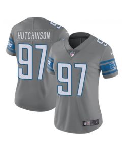 Women's Detroit Lions #97 Aidan Hutchinson Grey Vapor Limited Stitched Football Jersey(Run Smaller)