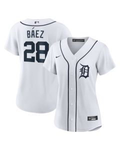 Women's Detroit Tigers #28 Javier Baez White Home Replica Player Jersey