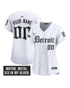 Women's Detroit Tigers White "Motor Gothic Edition" Vapor Premier Limited Stitched Baseball Custom Jersey