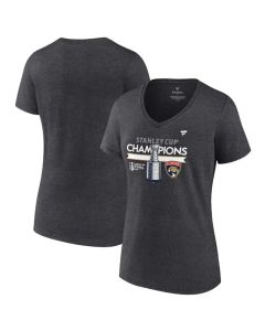 Women's Florida Panthers Heather Charcoal 2024 Stanley Cup Champions Locker Room V-Neck T-Shirt