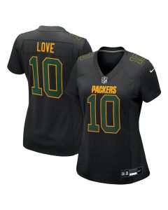 Women's Green Bay Packers #10 Jordan Love Carbon Black Fashion Game Jersey (Green Black)