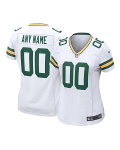 Women's Green Bay Packers White Game Road Custom Jersey (Green White)