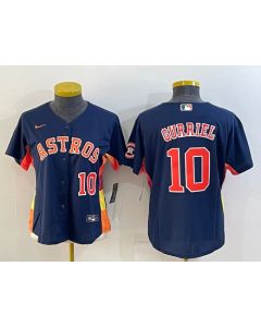 Women's Houston Astros #10 Yuli Gurriel Navy With Patch Cool Base Stitched Baseball Jersey(Run Small) (Navy)