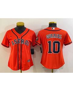 Women's Houston Astros #10 Yuli Gurriel Orange With Patch Cool Base Stitched Baseball Jersey(Run Small) (Orange)