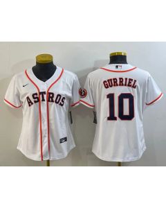 Women's Houston Astros #10 Yuli Gurriel White With Patch Cool Base Stitched Baseball Jersey(Run Small) (White)