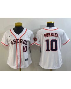 Women's Houston Astros #10 Yuli Gurriel White With Patch Cool Base Stitched Baseball Jersey(Run Small)