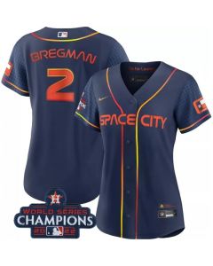 Women's Houston Astros #2 Alex Bregman Navy 2022 World Series Champions City Connect Stitched Baseball Jersey(Run Small)