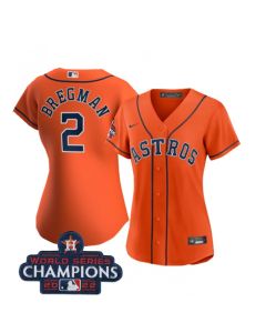 Women's Houston Astros #2 Alex Bregman Orange 2022 World Series Champions Cool Base Stitched Baseball Jersey(Run Small)