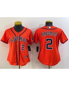 Women's Houston Astros #2 Alex Bregman Orange With Patch Cool Base Stitched Baseball Jersey(Run Small) (Orange)