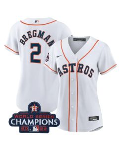 Women's Houston Astros #2 Alex Bregman White 2022 World Series Champions Cool Base Stitched Baseball Jersey(Run Small)