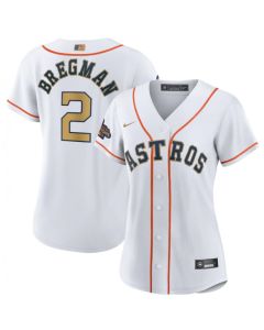 Women's Houston Astros #2 Alex Bregman White 2023 Gold Collection With World Serise Champions Patch Stitched Jersey(Run Small) (White Gold)