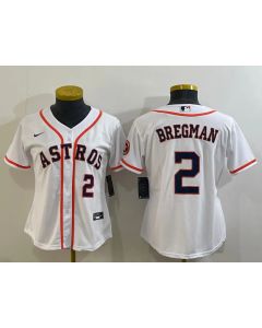 Women's Houston Astros #2 Alex Bregman White With Patch Cool Base Stitched Baseball Jersey(Run Small) (White)