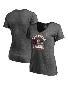 Women's Houston Astros 2021 Heathered Charcoal American League Champions Locker Room V-Neck T-Shirt(Run Small)