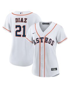 Women's Houston Astros #21 Yainer Diaz White Home Replica Jersey (White)