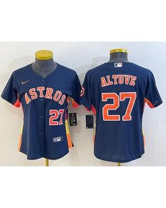 Women's Houston Astros #27 Jose Altuve Navy With Patch Cool Base Stitched Baseball Jersey(Run Small) (Navy)