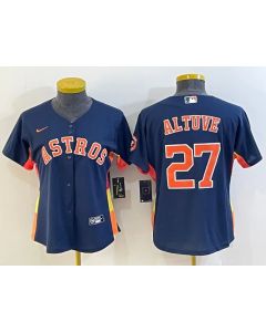 Women's Houston Astros #27 Jose Altuve Navy With Patch Cool Base Stitched Baseball Jersey(Run Small)