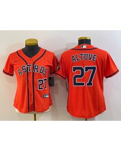 Women's Houston Astros #27 Jose Altuve Orange With Patch Cool Base Stitched Baseball Jersey(Run Small) (Orange)
