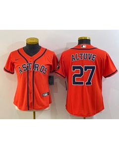Women's Houston Astros #27 Jose Altuve Orange With Patch Cool Base Stitched Baseball Jersey(Run Small)