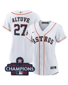 Women's Houston Astros #27 Jose Altuve White 2022 World Series Champions Cool Base Stitched Baseball Jersey(Run Small)