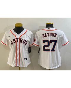 Women's Houston Astros #27 Jose Altuve White With Patch Cool Base Stitched Baseball Jersey(Run Small) (White)
