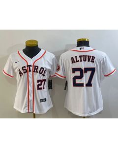 Women's Houston Astros #27 Jose Altuve White With Patch Cool Base Stitched Baseball Jersey(Run Small)
