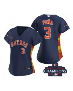 Women's Houston Astros #3 Jeremy Pena Navy 2022 World Series Champions With No. in Front Stitched Baseball Jersey(Run Small)