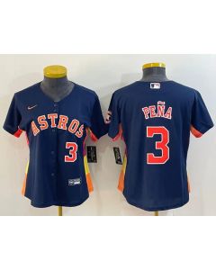 Women's Houston Astros #3 Jeremy Pena Navy With Patch Cool Base Stitched Baseball Jersey(Run Small) (Navy)