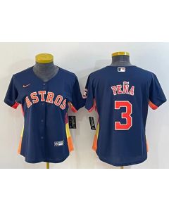 Women's Houston Astros #3 Jeremy Pena Navy With Patch Cool Base Stitched Baseball Jersey(Run Small)