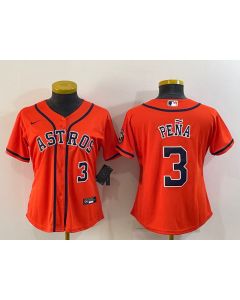 Women's Houston Astros #3 Jeremy Pena Orange With Patch Cool Base Stitched Baseball Jersey(Run Small) (Orange)