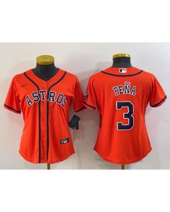 Women's Houston Astros #3 Jeremy Pena Orange With Patch Cool Base Stitched Baseball Jersey(Run Small)