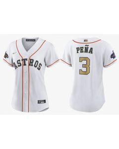 Women's Houston Astros #3 Jeremy Pena White 2023 Gold Collection With World Serise Champions Patch Stitched Jersey(Run Small) (White Gold)