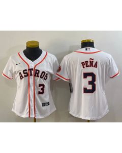 Women's Houston Astros #3 Jeremy Pena White With Patch Cool Base Stitched Baseball Jersey(Run Small)
