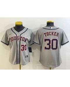 Women's Houston Astros #30 Kyle Tucker Gray Cool Base Stitched Baseball Jersey(Run Small) (Gray)