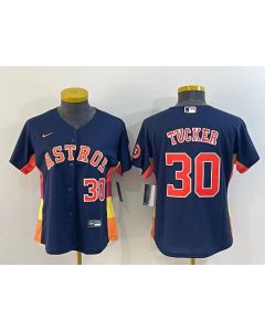Women's Houston Astros #30 Kyle Tucker Navy With Patch Cool Base Stitched Baseball Jersey(Run Small) (Navy)