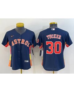 Women's Houston Astros #30 Kyle Tucker Navy With Patch Cool Base Stitched Baseball Jersey(Run Small)