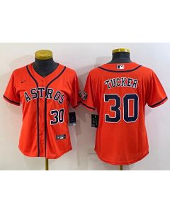 Women's Houston Astros #30 Kyle Tucker Orange With Patch Cool Base Stitched Baseball Jersey(Run Small) (Orange)