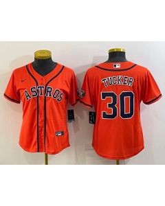 Women's Houston Astros #30 Kyle Tucker Orange With Patch Cool Base Stitched Baseball Jersey(Run Small)