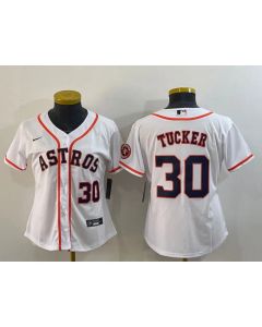 Women's Houston Astros #30 Kyle Tucker White With Patch Cool Base Stitched Baseball Jersey(Run Small) (White)