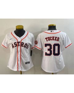 Women's Houston Astros #30 Kyle Tucker White With Patch Cool Base Stitched Baseball Jersey(Run Small)