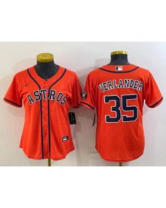 Women's Houston Astros #35 Justin Verlander Orange With Patch Cool Base Stitched Baseball Jersey(Run Small) (Orange)