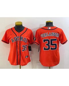 Women's Houston Astros #35 Justin Verlander Orange With Patch Cool Base Stitched Baseball Jersey(Run Small)